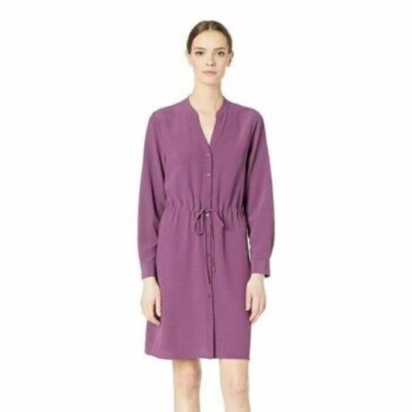 EILEEN FISHER Purple Shirt Dress Drawstring Size L Long l Sleeve Work Casual - Picture 2 of 11